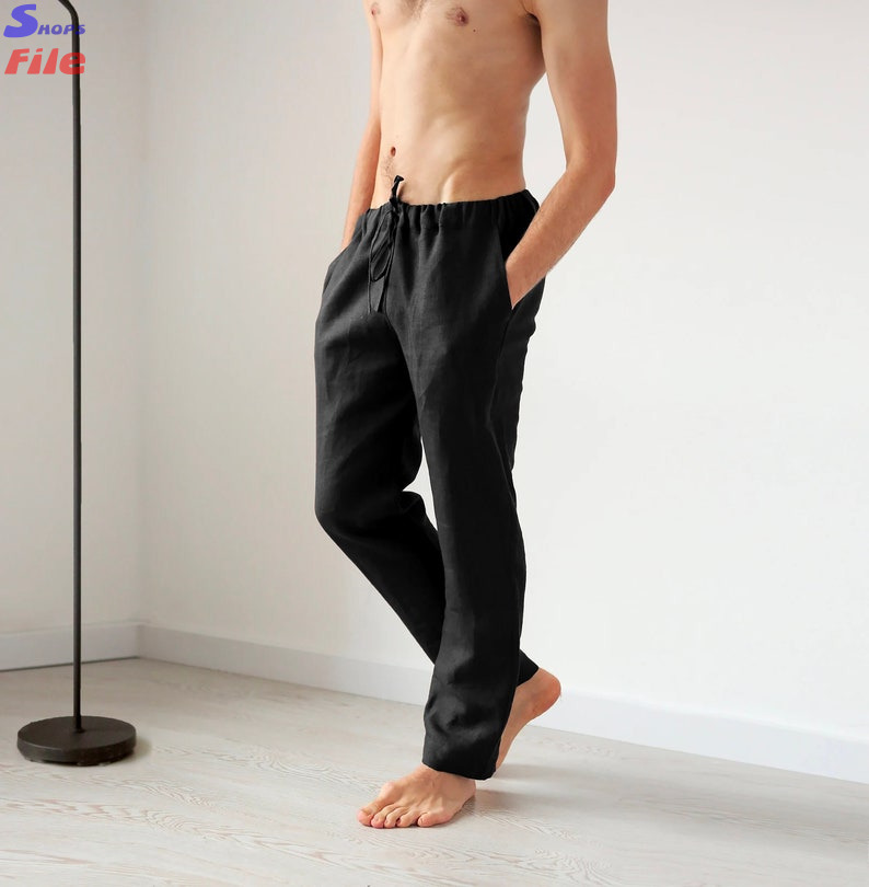 Black linen pants, Lounge pants, Linen pants, Pajama trousers, Pants for men