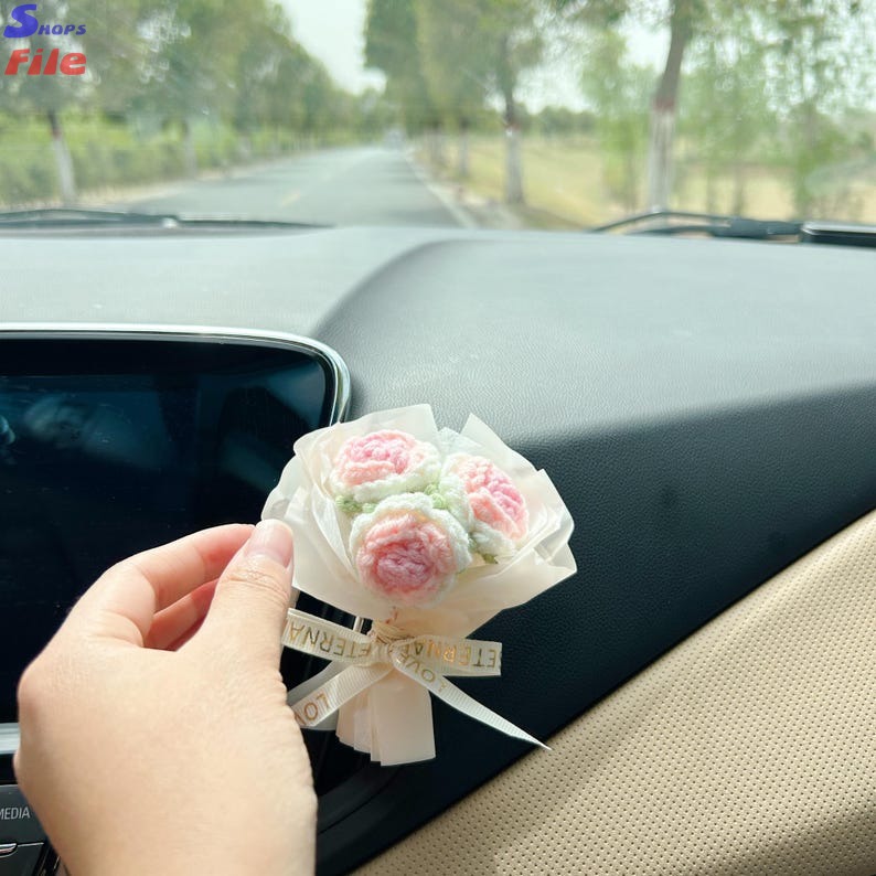 Women... Crocheted floral car air vent...